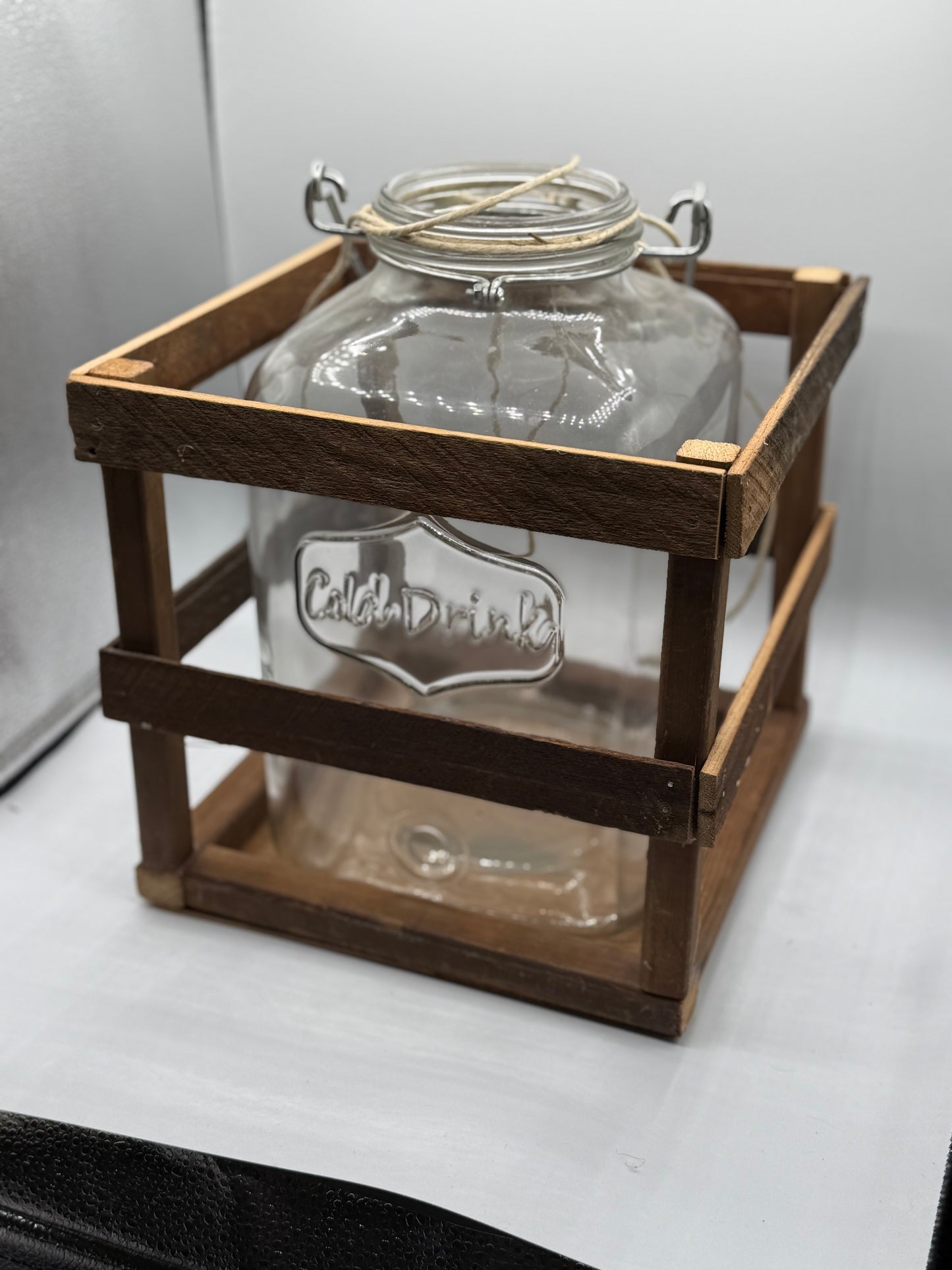 Large Glass Jug in Wood Crate