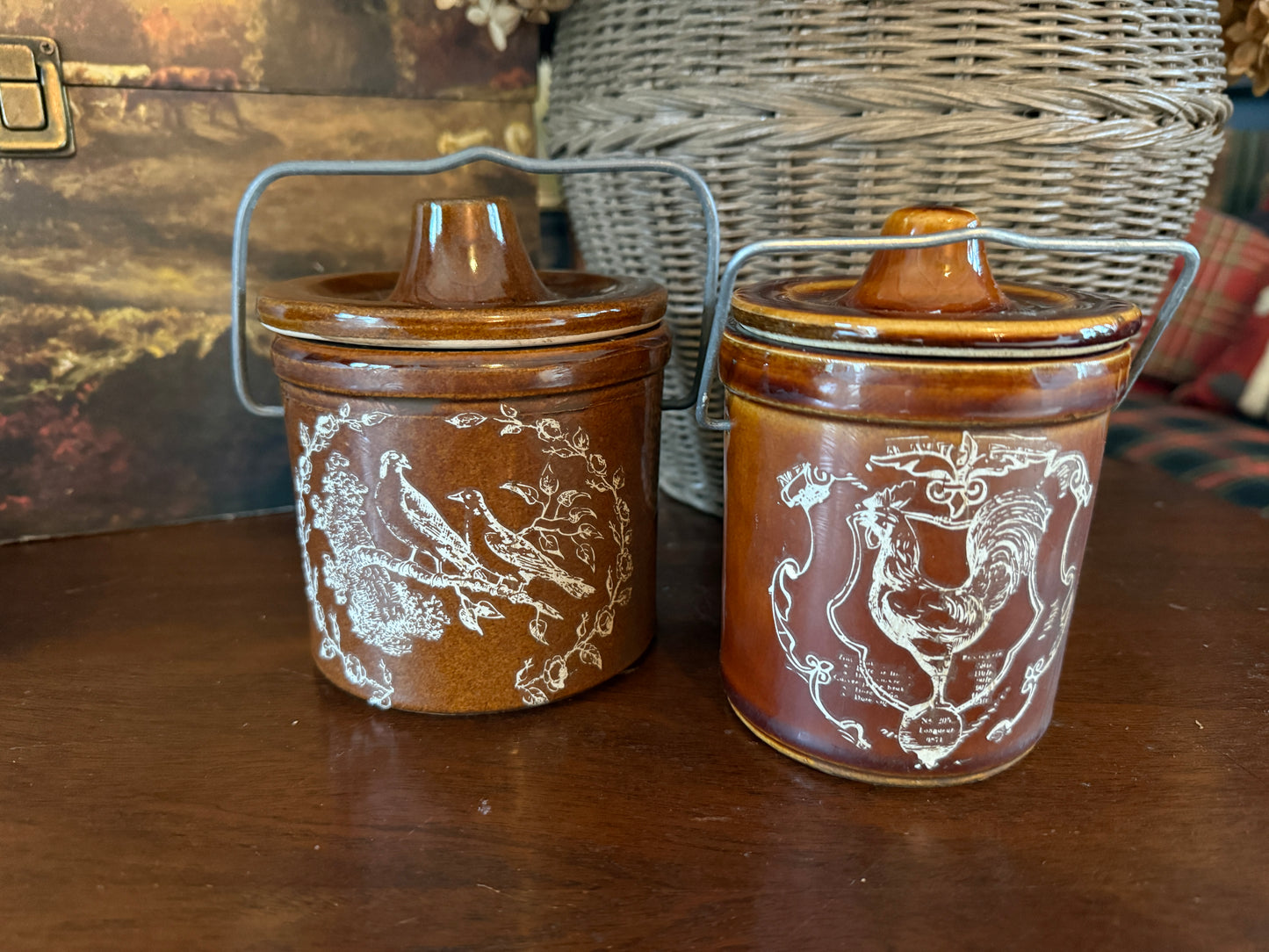 Set of Two Vintage Brown Crocks