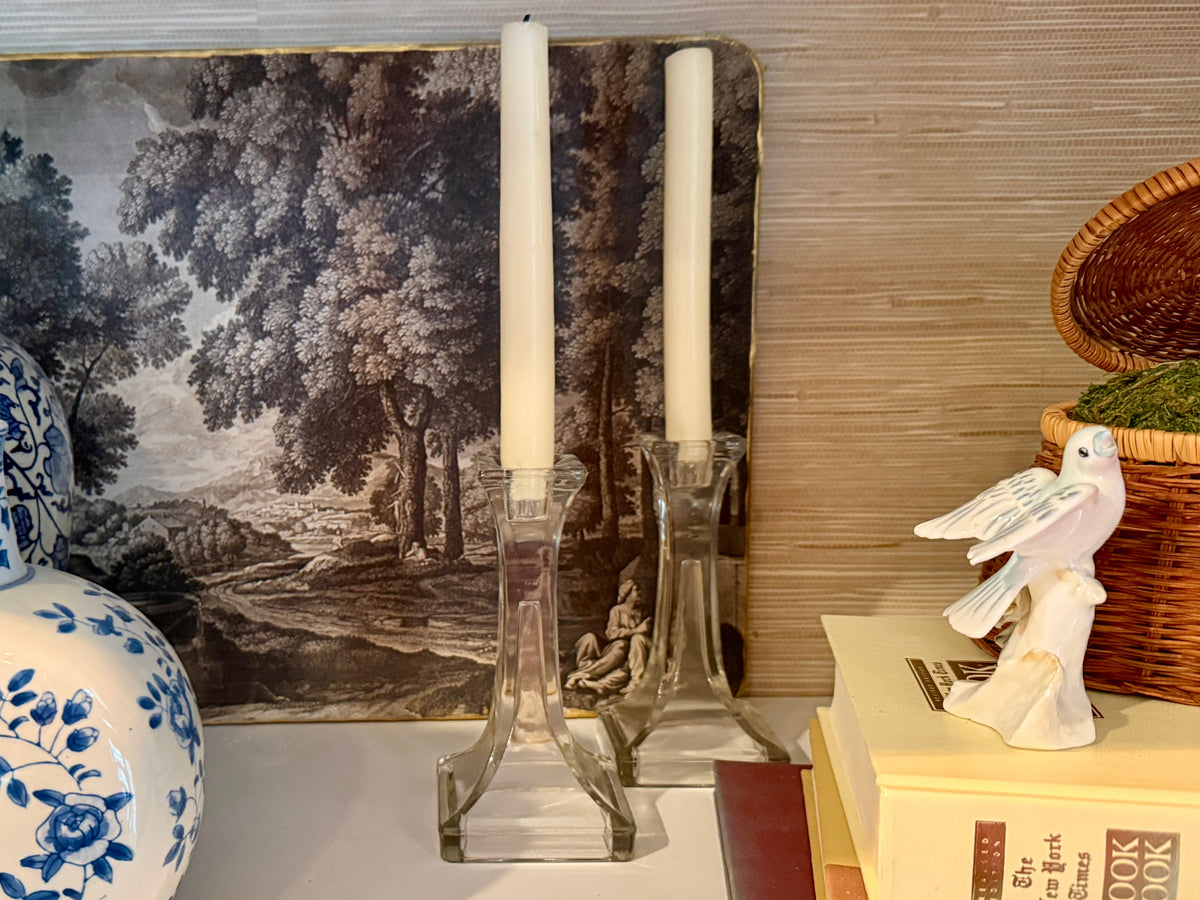 Pair of Vintage Glass Candle Holders