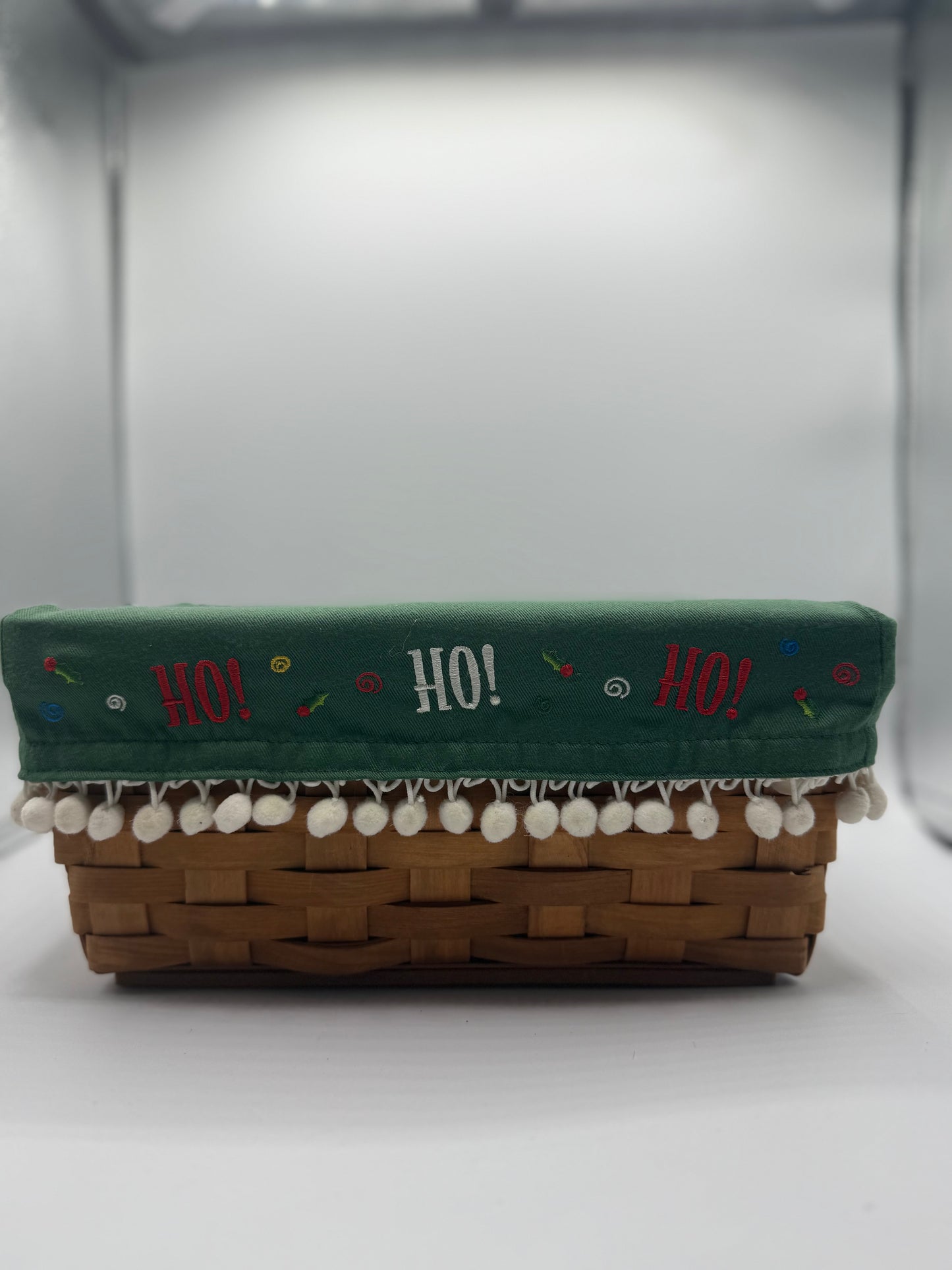 Christmas Basket with Pom Pom Trim