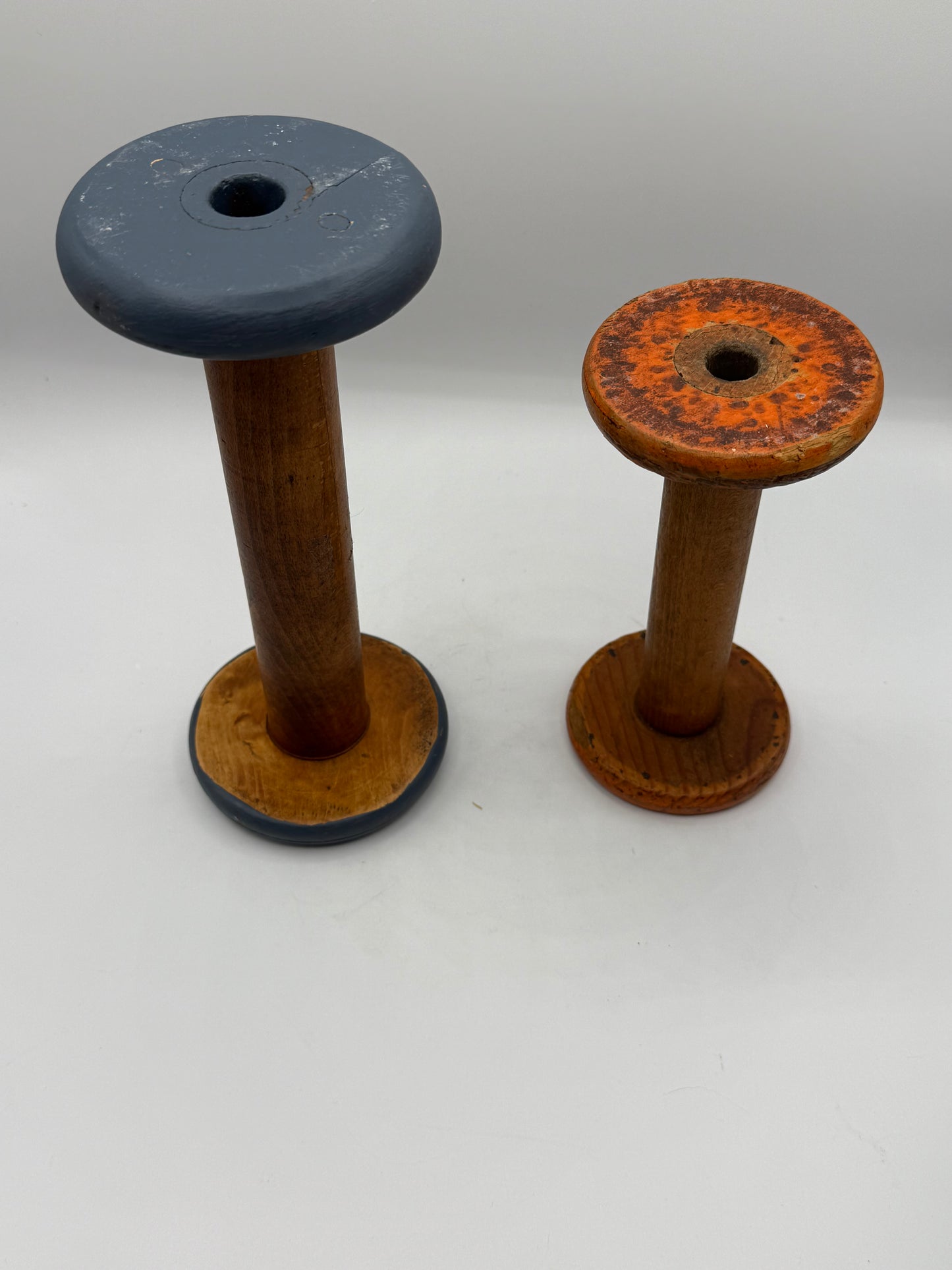 Set of 2 Vintage Wood Industrial Spools