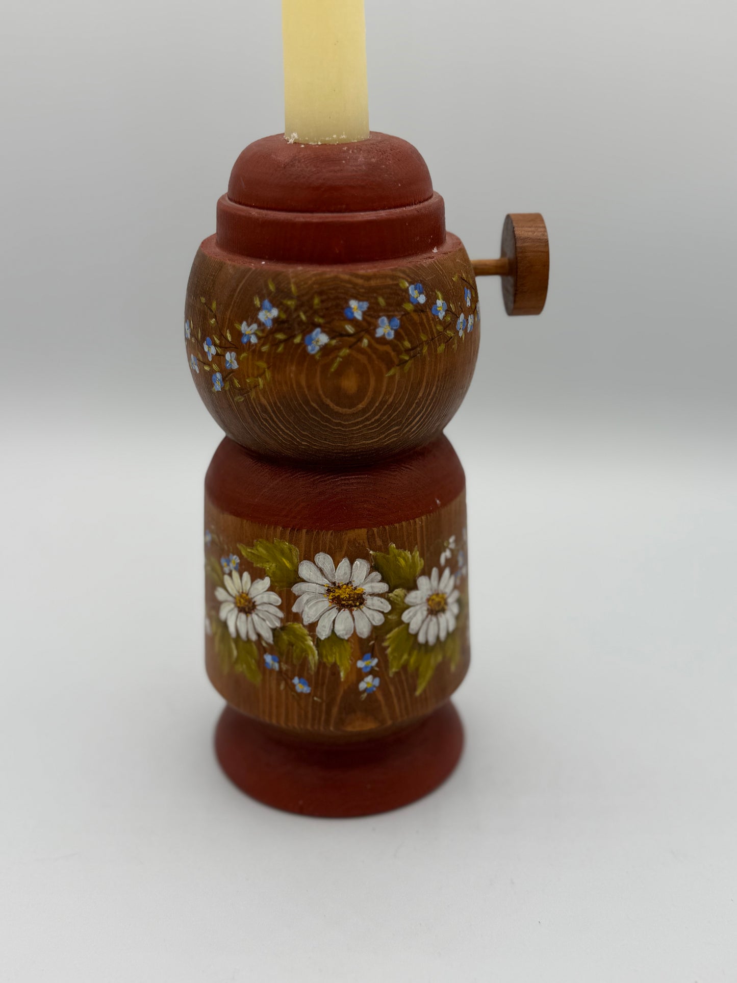 Vintage Hand Painted Wood Candle Stand