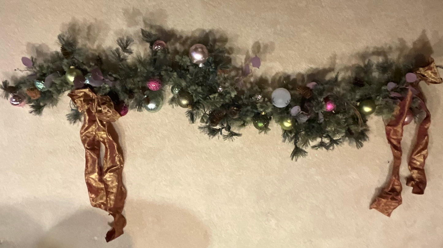 6 ft. Garland with Ornaments & Brocade Ribbon