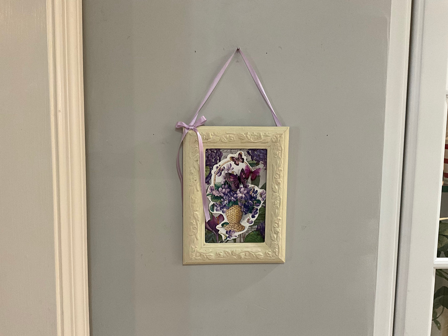 Framed Vintage Violet Card with Butterflies