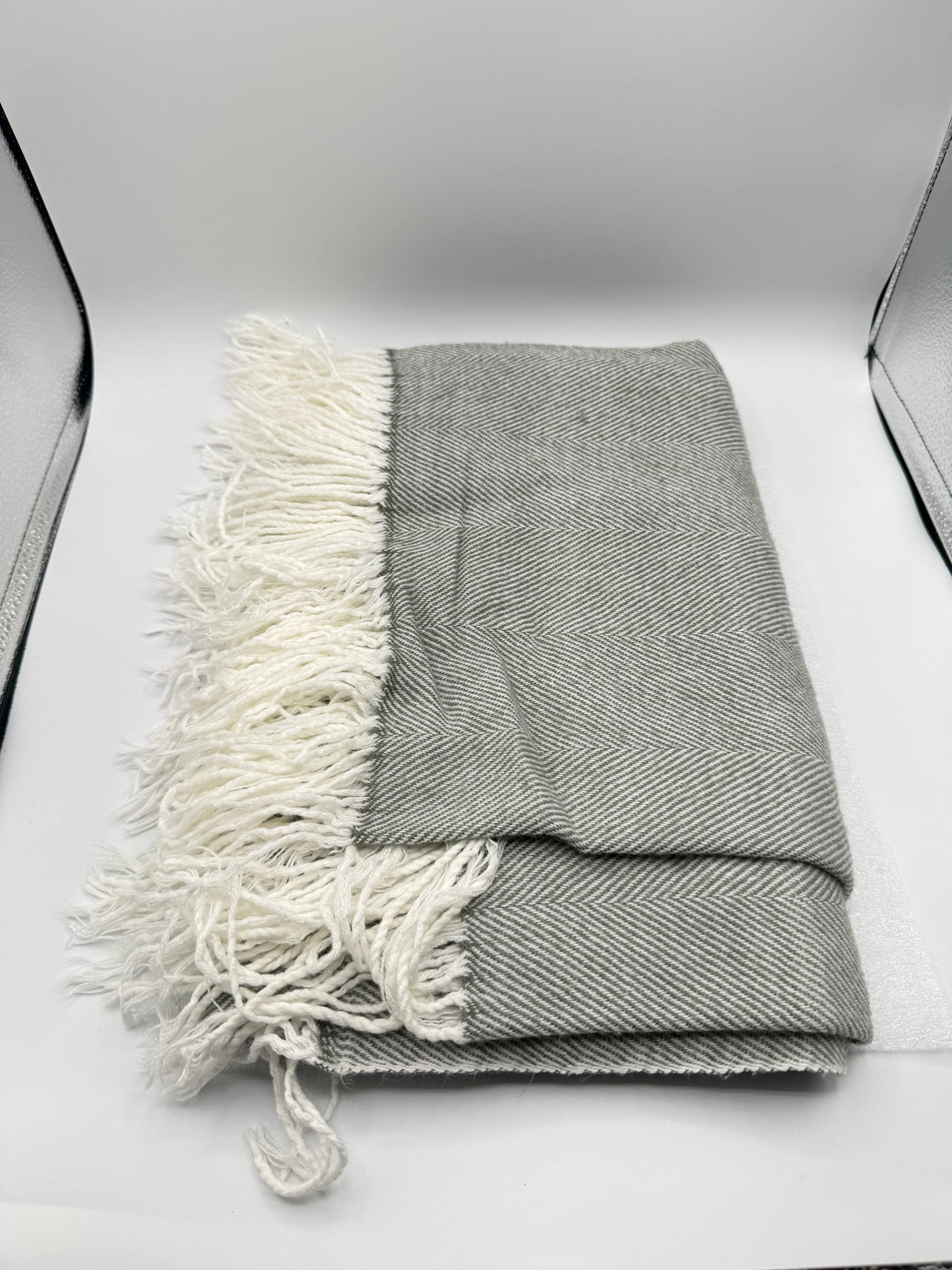 Dark Gray/Cream Herringbone Throw Blanket
