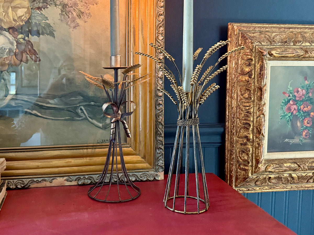 Set of Two Vintage Wheat Stalk Candle Holders