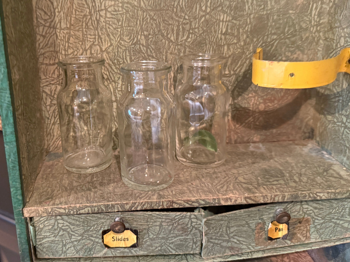 Vintage Microscope Box with Glass Bottles