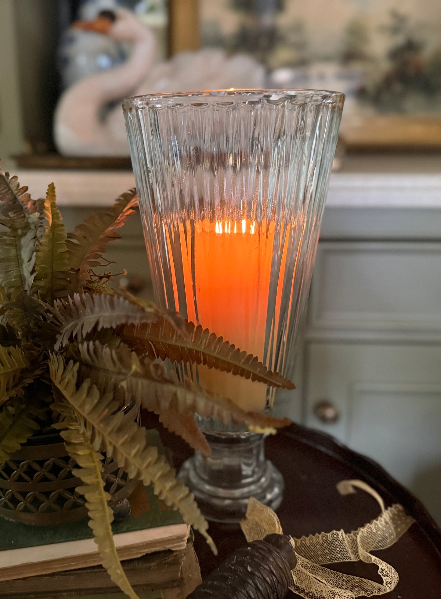 Fluted Glass Hurricane Candle Holder