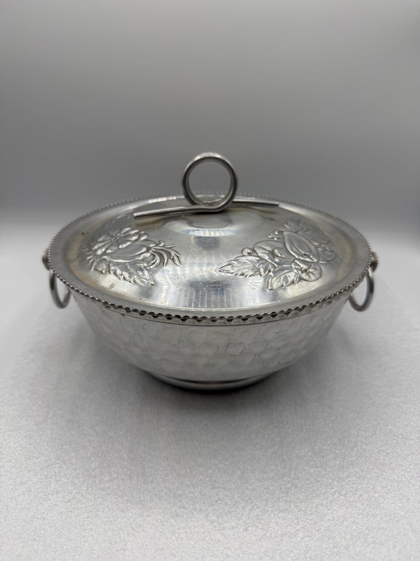 Vintage Hammered Aluminum Bowl with Lid