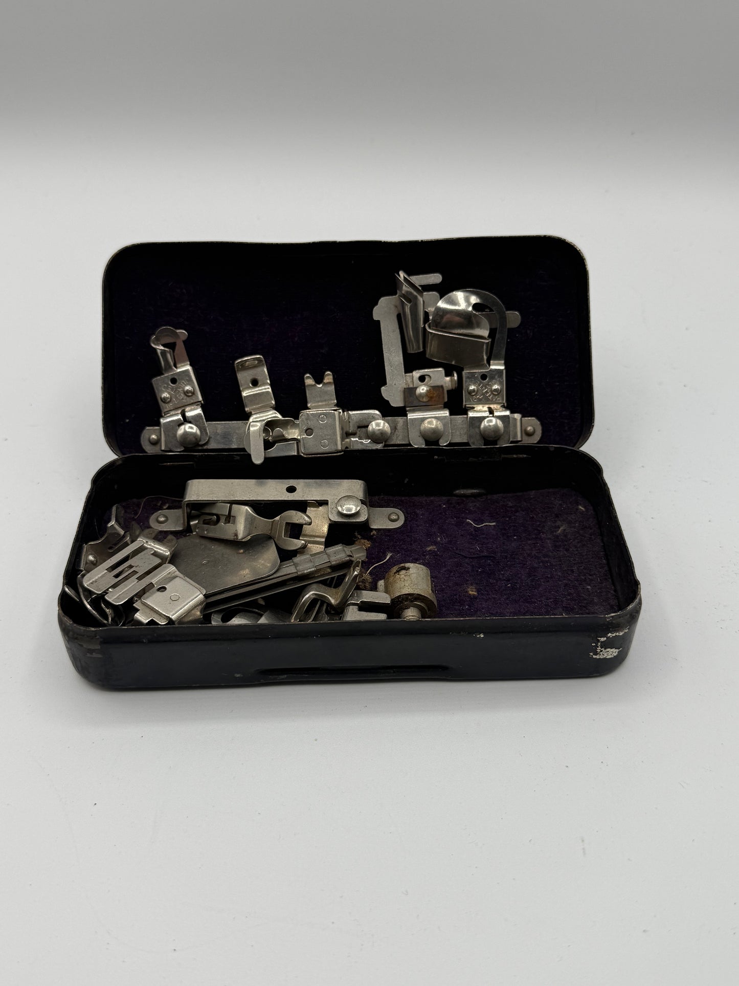 Vintage Tin of Sewing Machine Parts