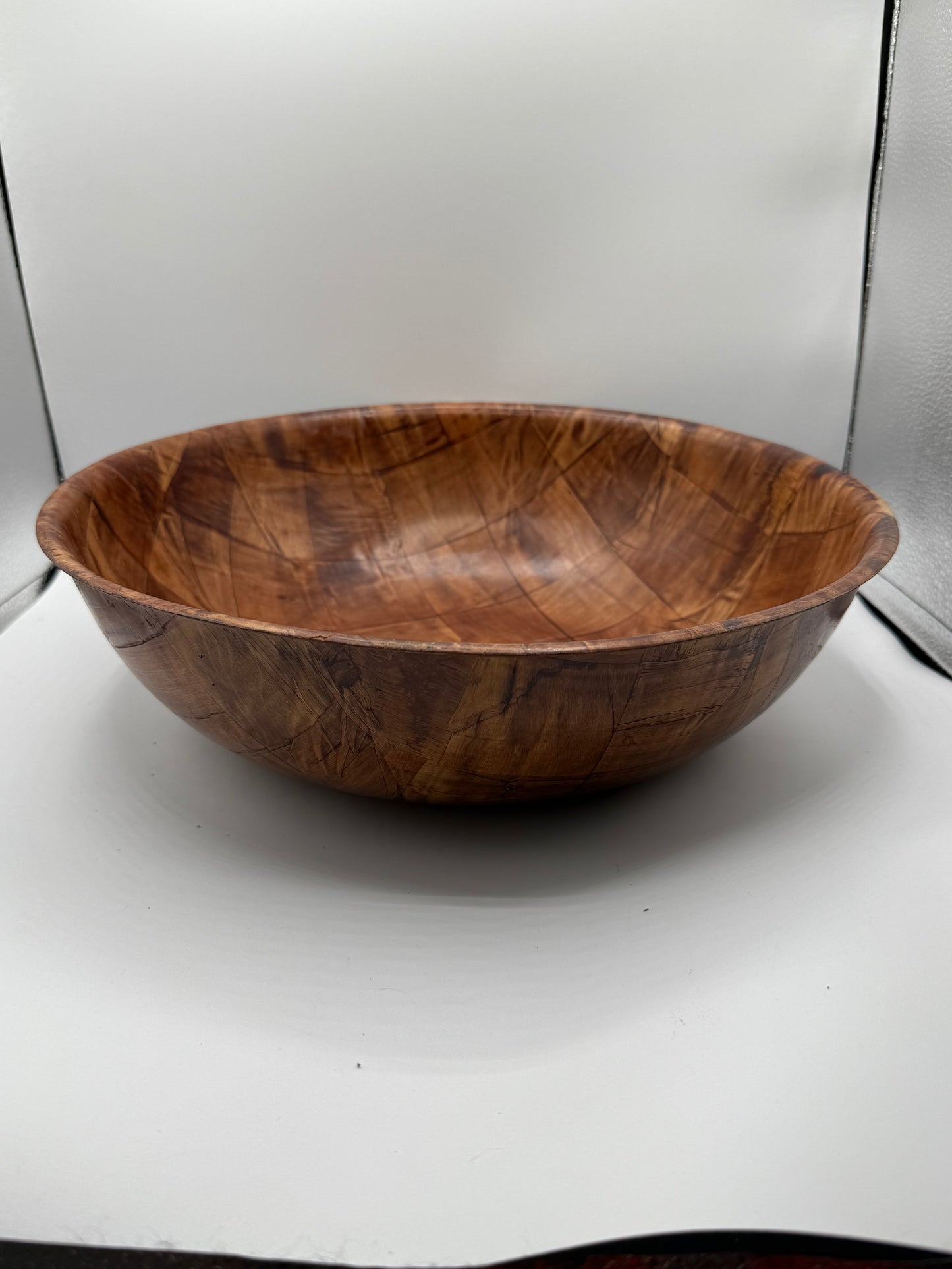 Midcentury Parquet Woven Wooden Salad Bowl
