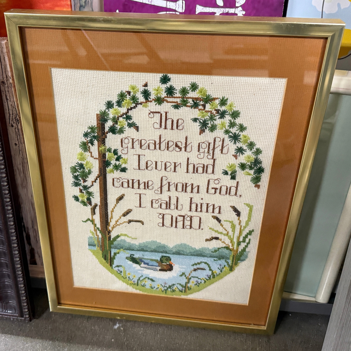 Vintage Framed Cross-Stitch for Dad