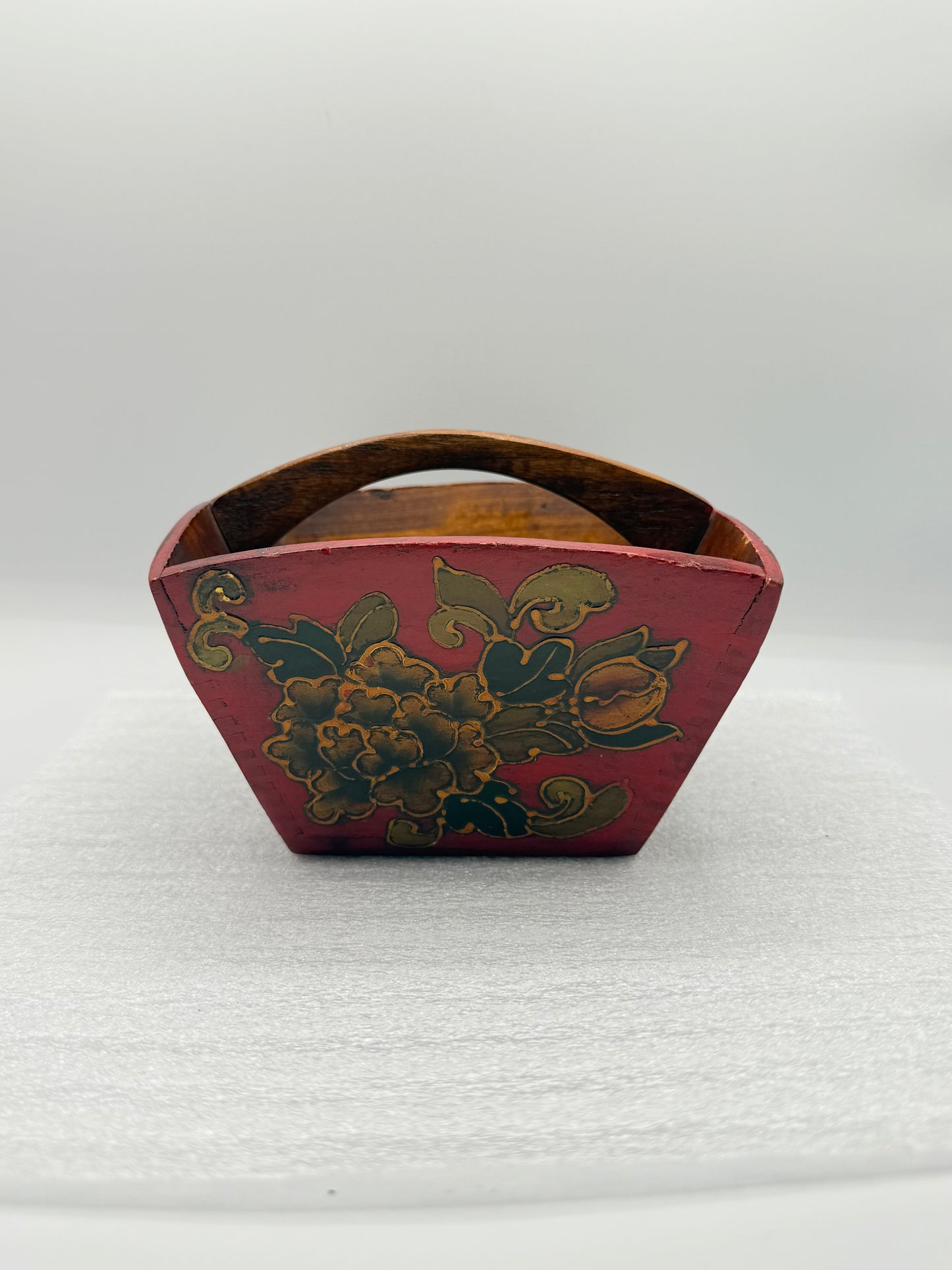 19th Century Chinese Red Lacquer Wedding Basket