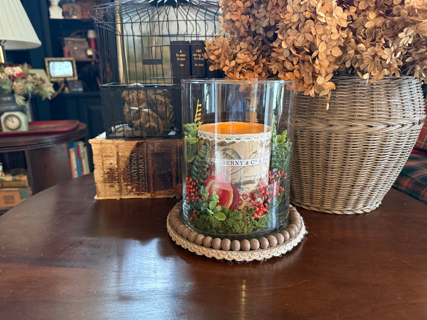 Large Hurricane Candle Holder with Florals