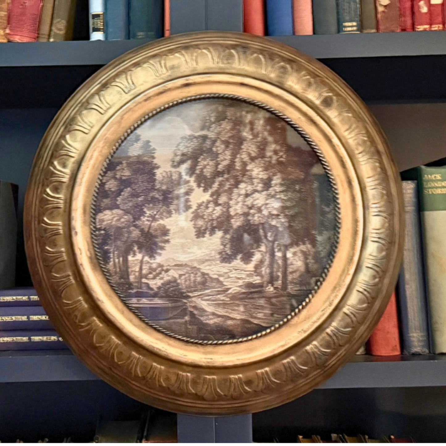 Large Round Framed Vintage Landscape