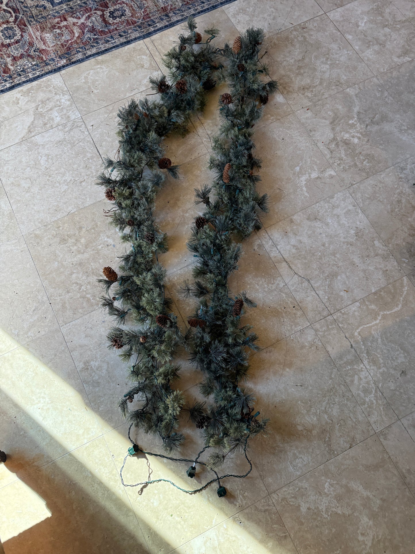 Feather Pine Garland with White Lights and Pinecones