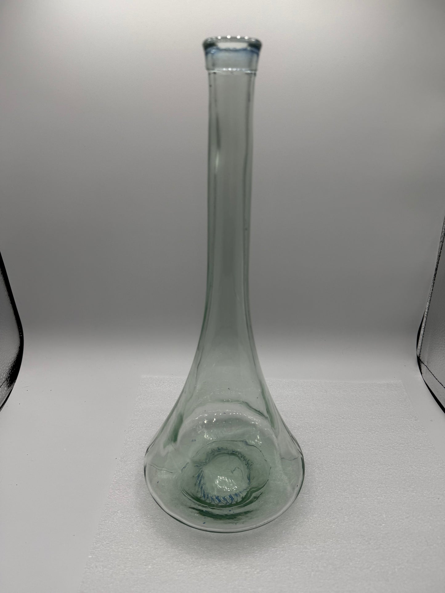 Hand Blown Green Glass Long Neck Vase