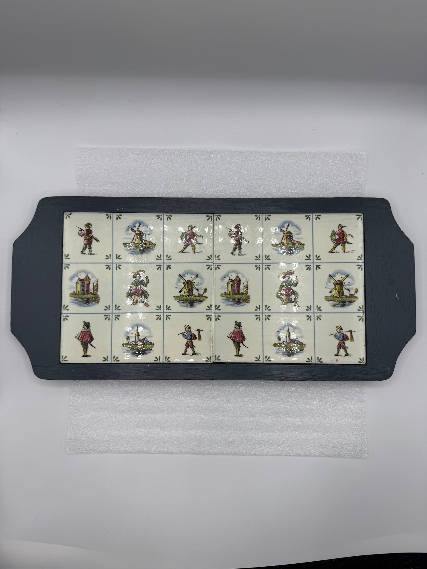 Vintage Wood and Dutch Ceramic Tile Cheese Tray