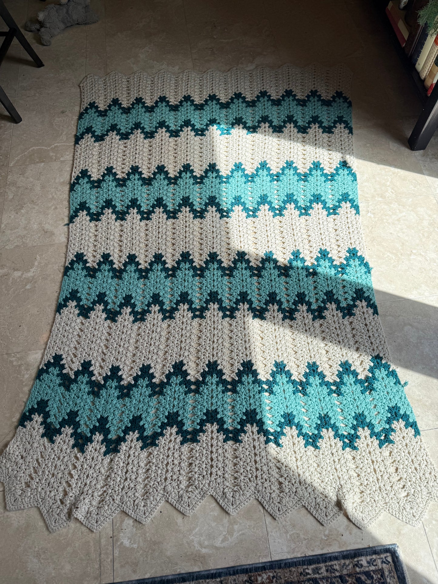 Vintage Afghan (ivory, green, and teal)