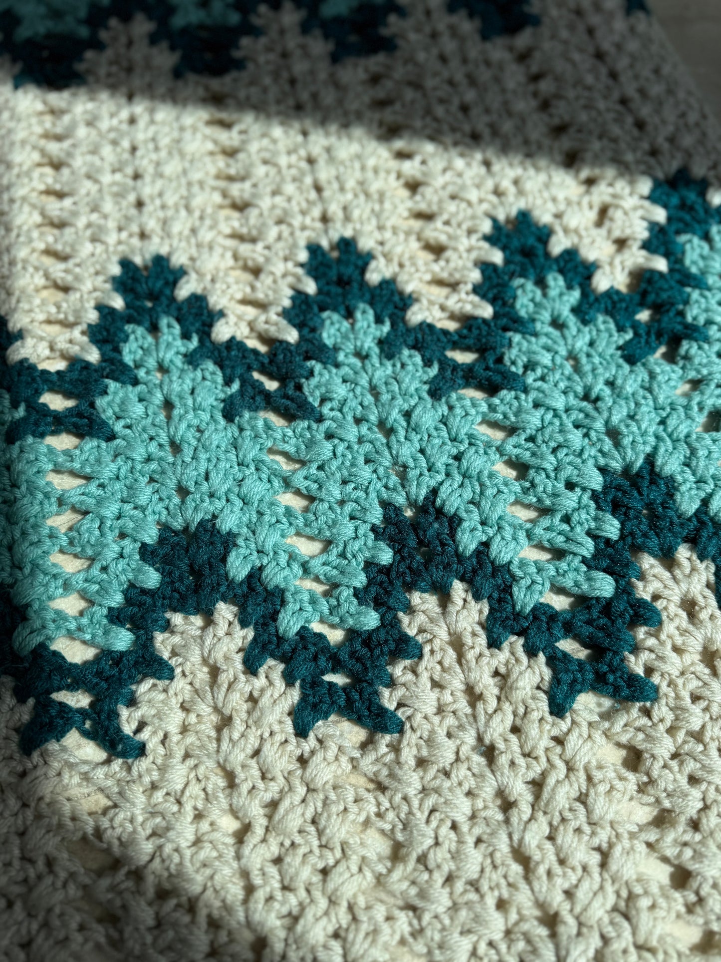 Vintage Afghan (ivory, green, and teal)