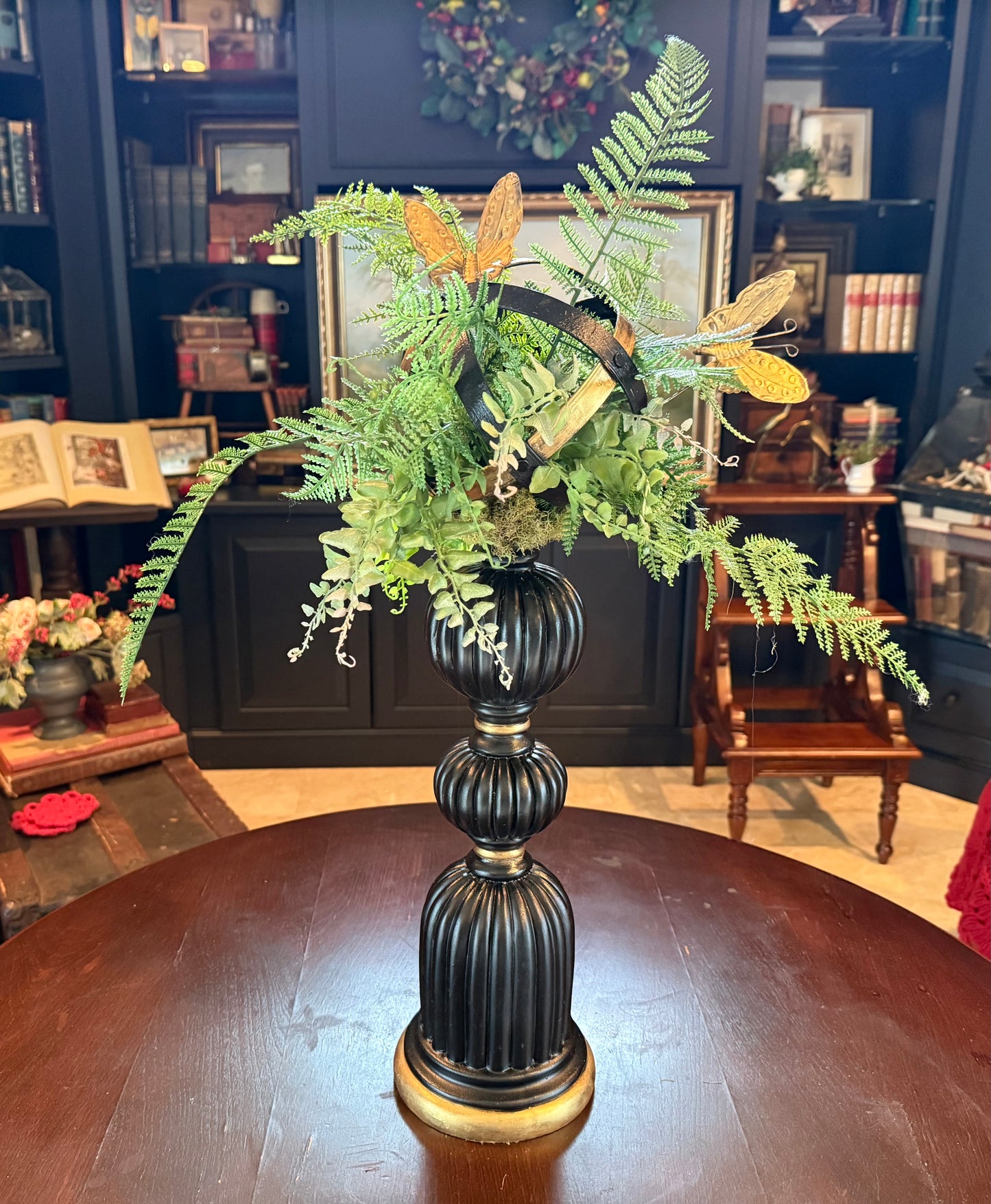 Tall Decorative Orb with Ferns and Butterflies