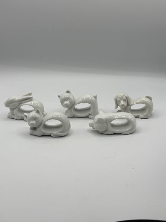 Set of 5 Farm Animal Ceramic Napkin Rings