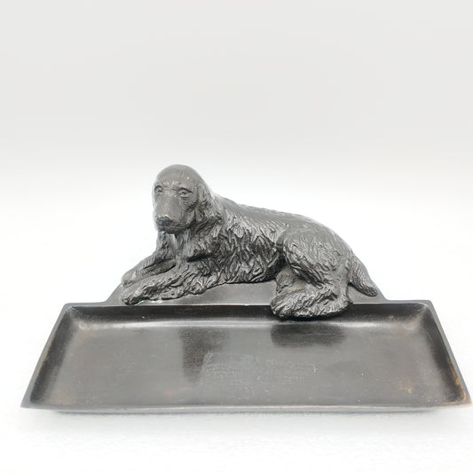 Vintage Cast Metal Spaniel Desktop Pen Tray