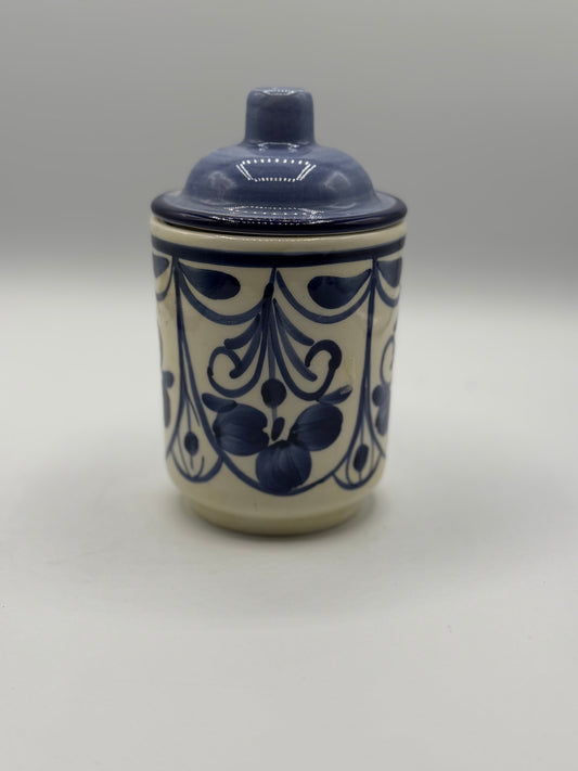 Hand Painted Spanish Blue & White Lidded Jar