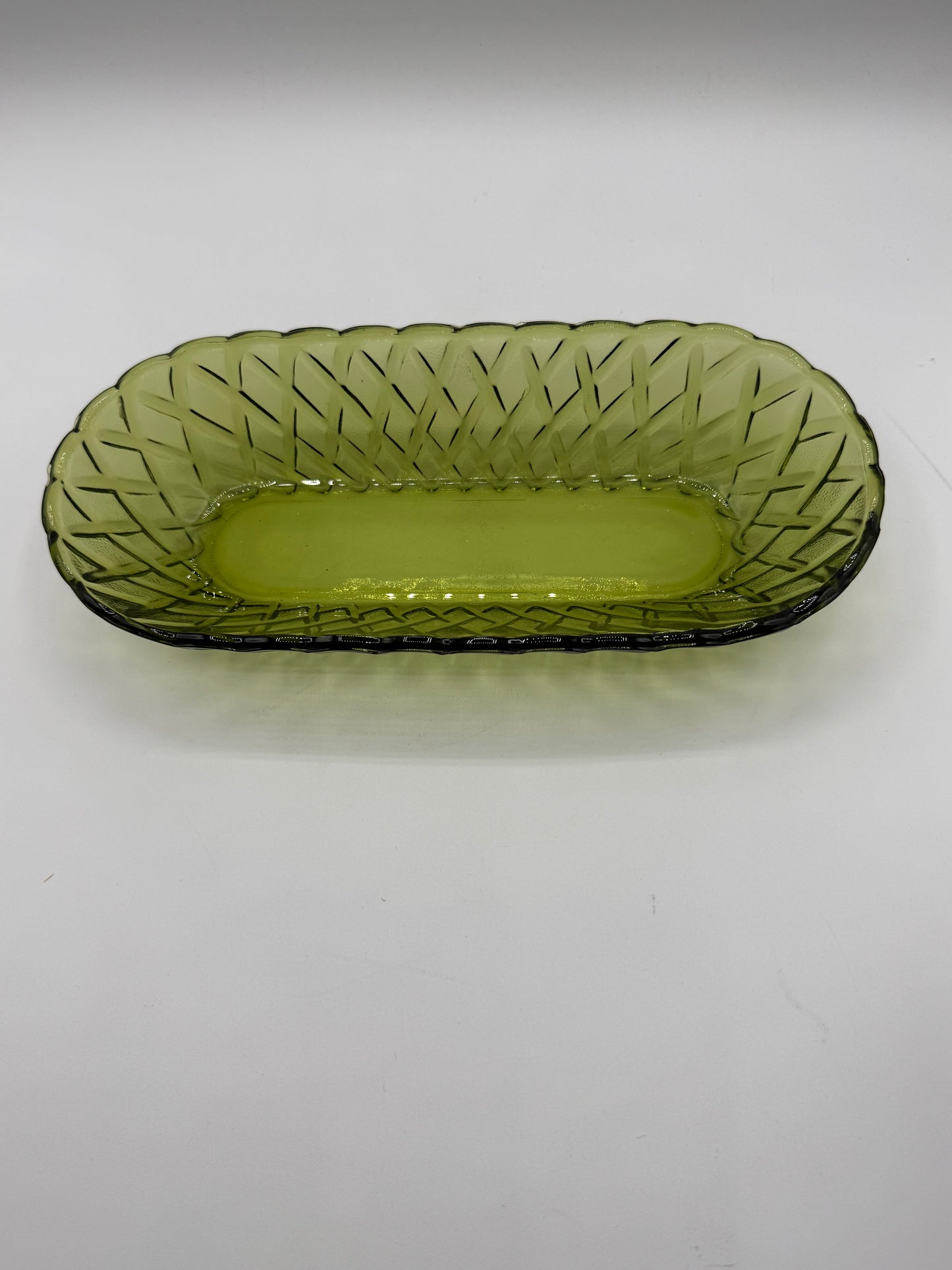 Vintage Indiana Green Glass Celery Dish