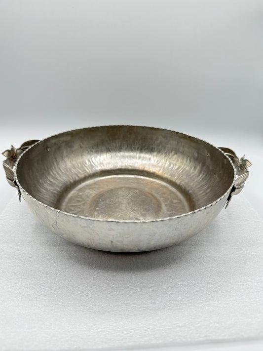 Vintage Dented Design Aluminum Serving Bowl with Flower Handles