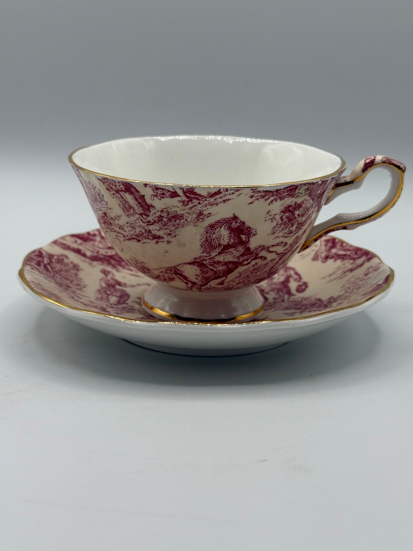 Crown Dorset Red Toile Teacup & Saucer