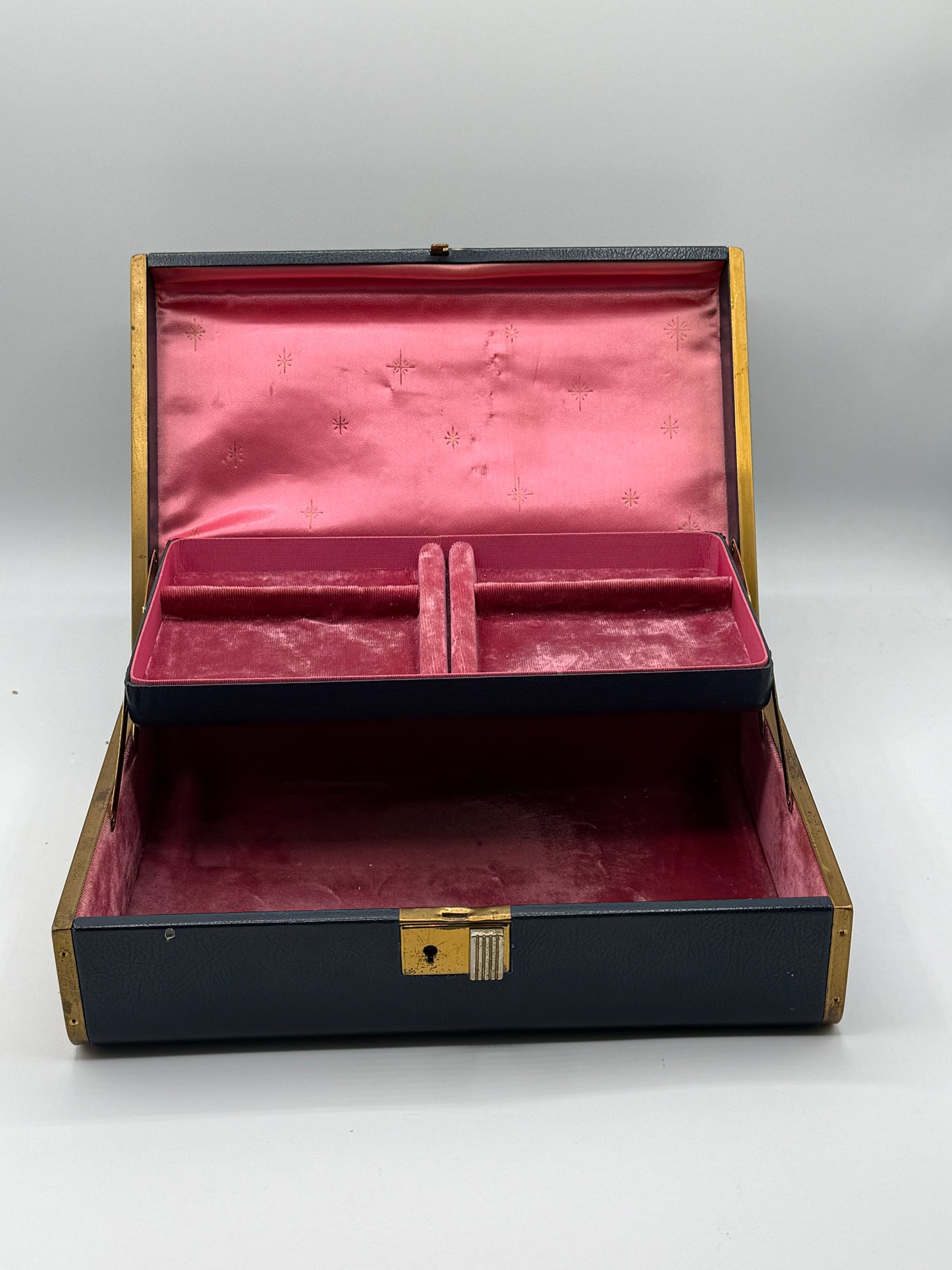 Vintage Blue Retanned Leather Farrington Jewelry Box