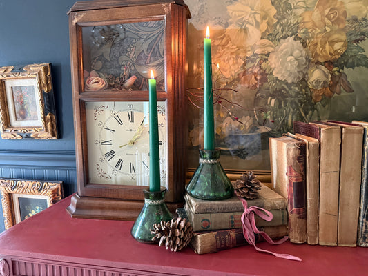 Green Vase Candlesticks with Florals