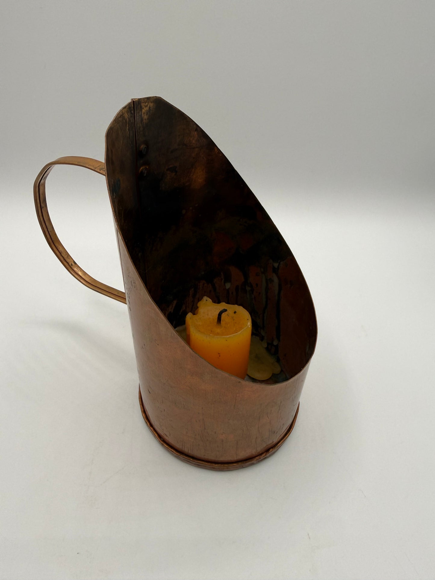 Vintage Copper Candle Holder with Handle and Heat Shield
