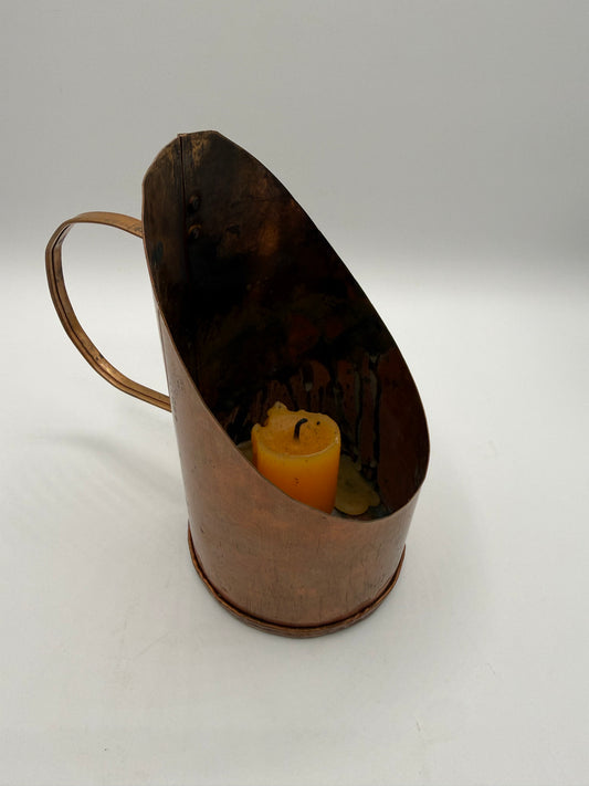 Vintage Copper Candle Holder with Handle and Heat Shield
