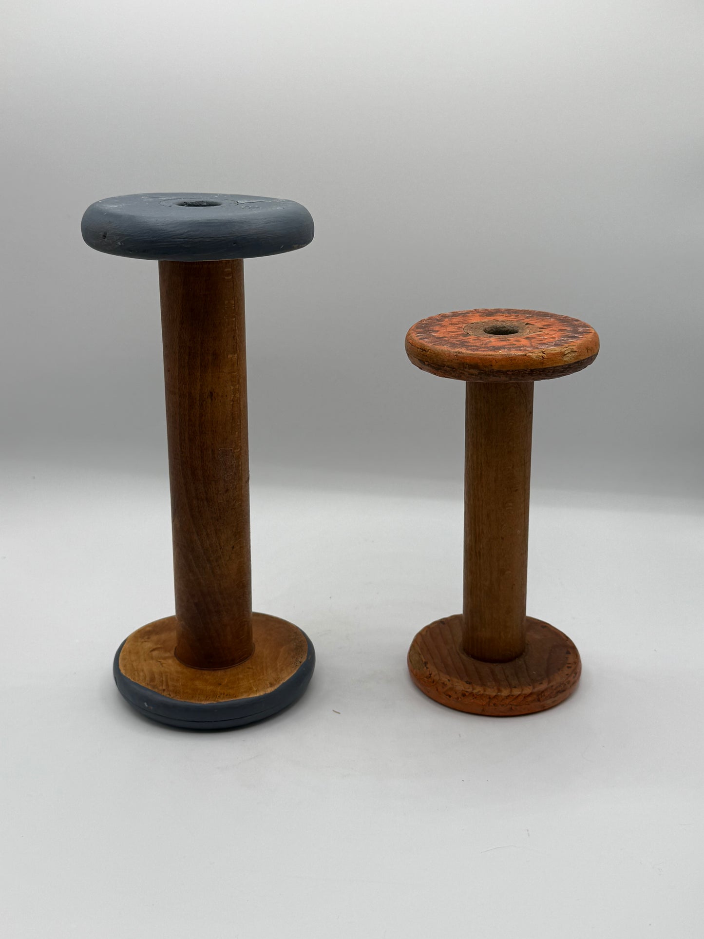 Set of 2 Vintage Wood Industrial Spools