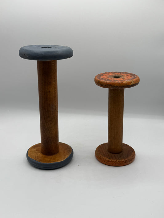 Set of 2 Vintage Wood Industrial Spools
