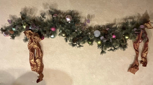 6 ft. Garland with Ornaments & Brocade Ribbon
