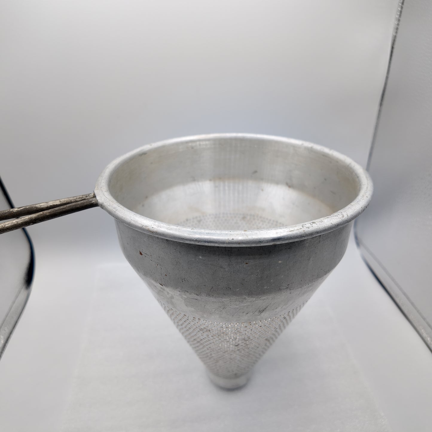 Vintage Aluminum Sieve and Wood Pestle