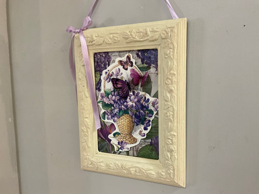 Framed Vintage Violet Card with Butterflies