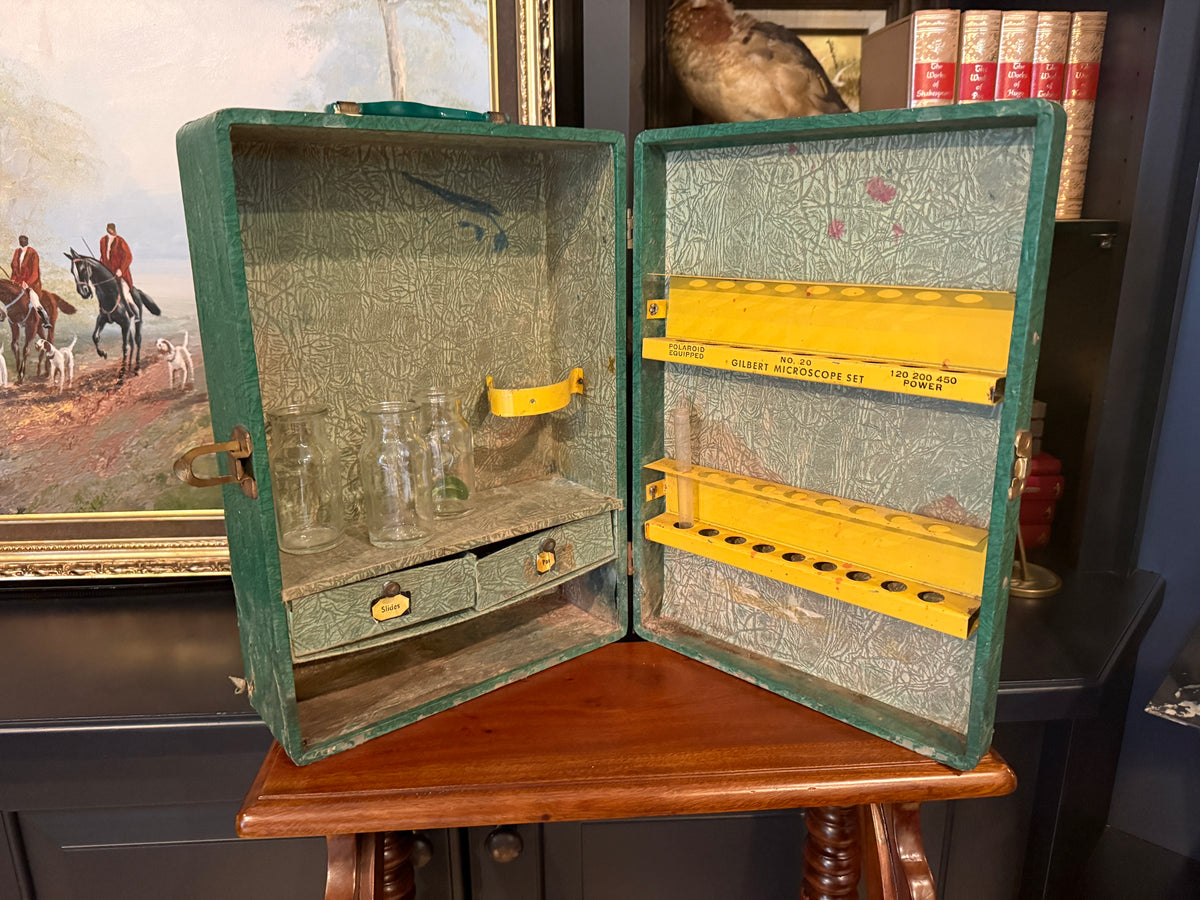 Vintage Microscope Box with Glass Bottles