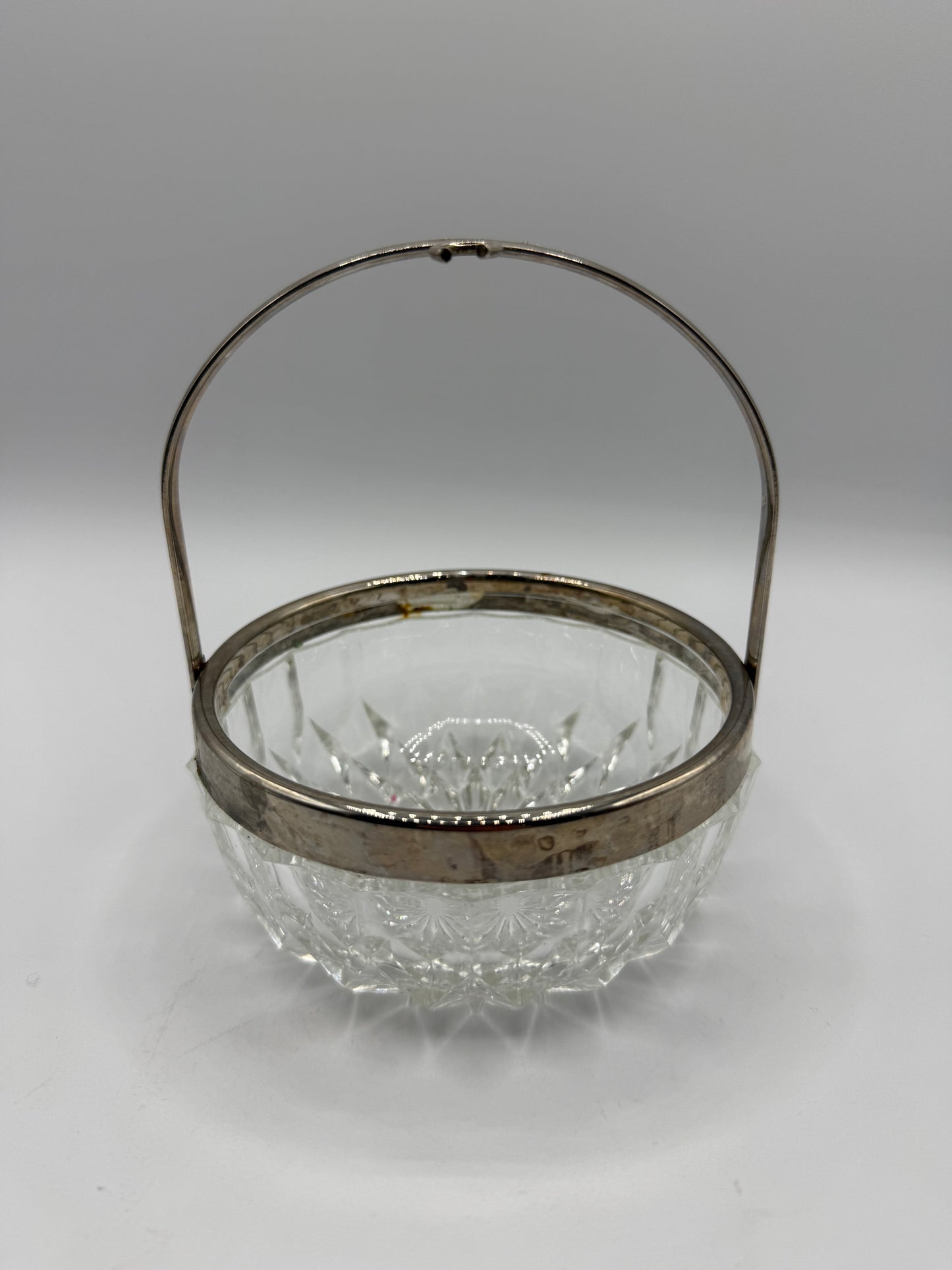 Cut Crystal Candy Dish with Silver Rim & Handle