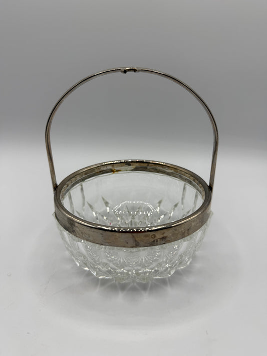 Cut Crystal Candy Dish with Silver Rim & Handle