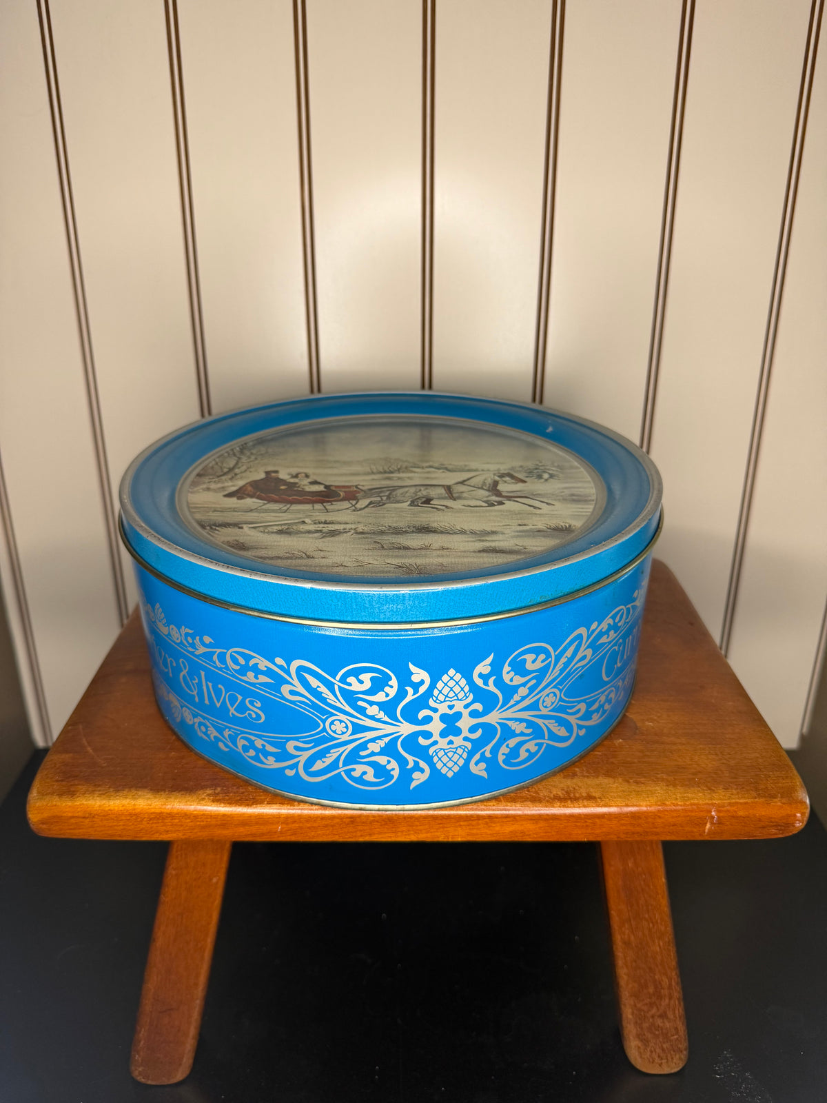Currier and Ives Blue Tin