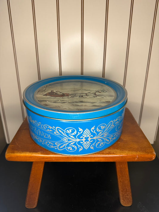 Currier and Ives Blue Tin