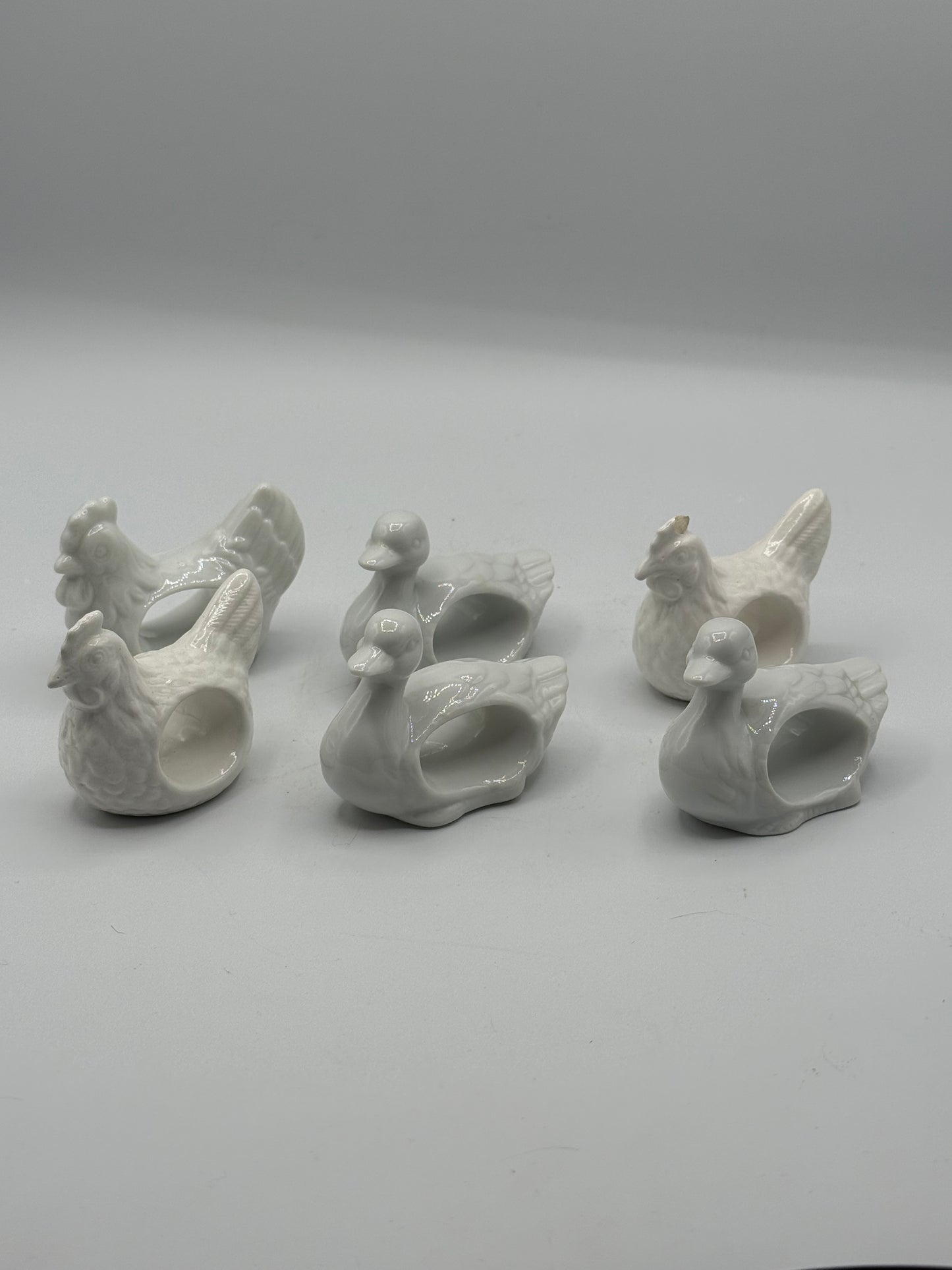 Set of 6 Rooster & Duck Ceramic Napkin Rings