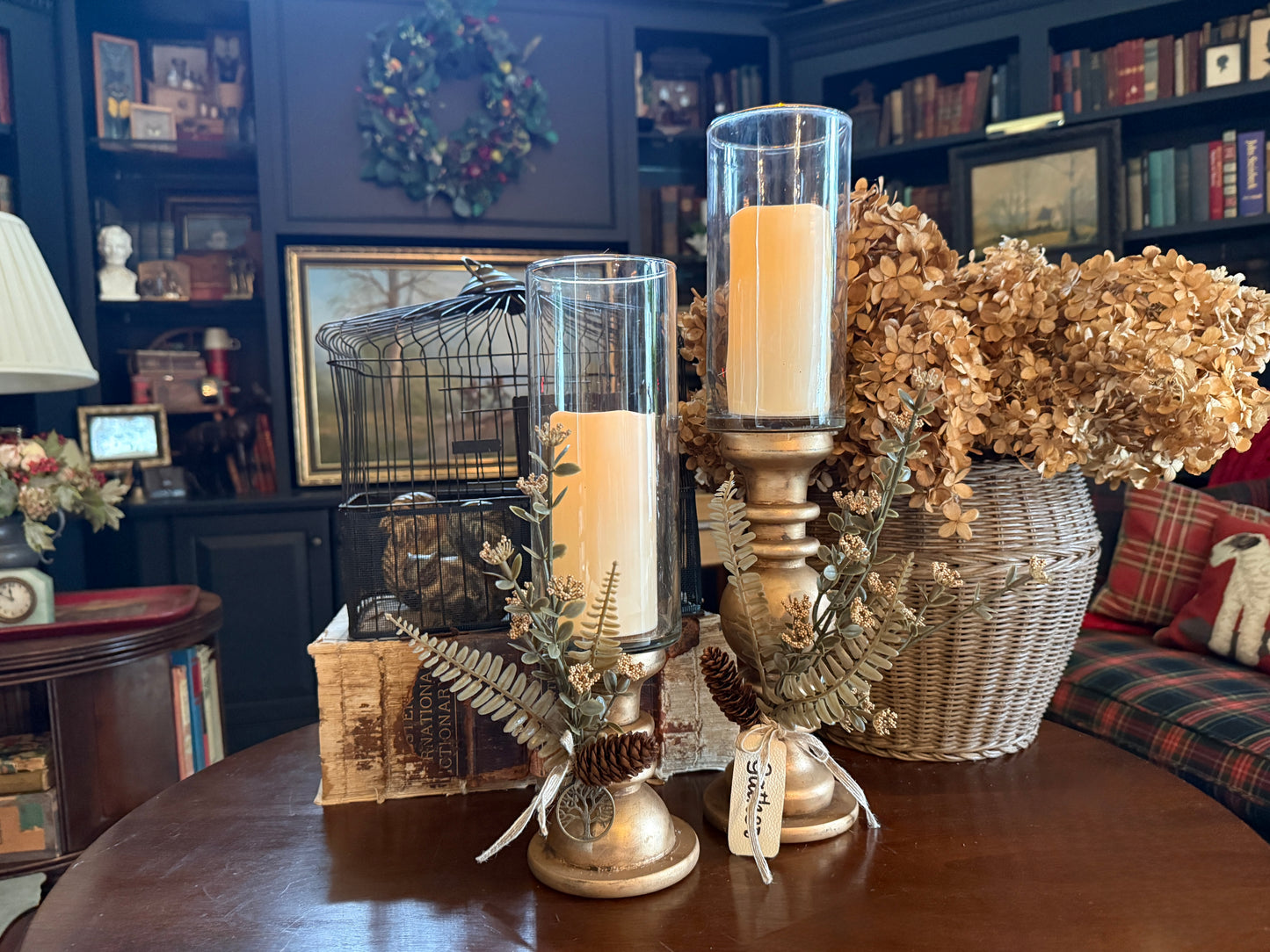 Pair of Gold Hurricane Candle Holders