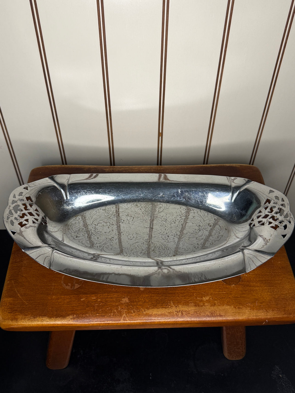 Ornate Vintage Chrome Serving Dish