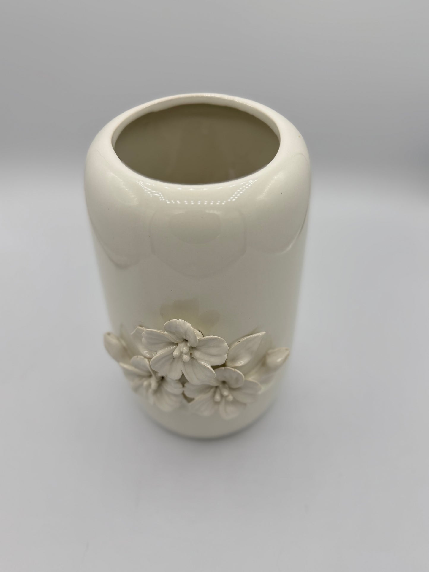 Ceramic White Vase with Raised Flowers