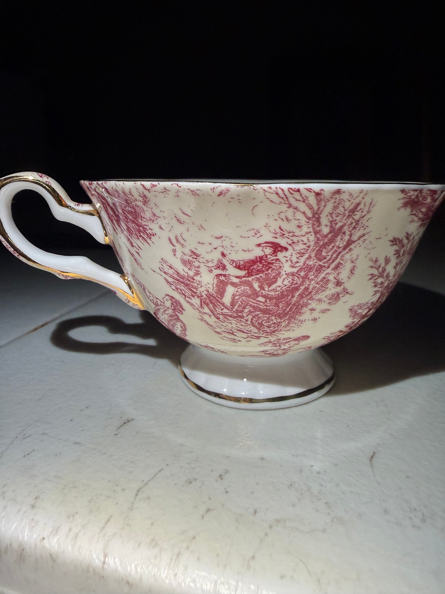 Crown Dorset Red Toile Teacup & Saucer